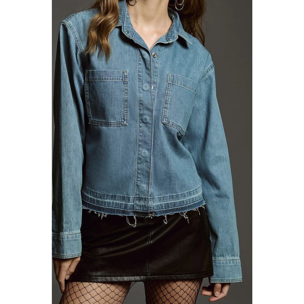 Pilcro Anthro Long-Sleeve Let Down Hem Denim Buttondown Shirt Shacket Large